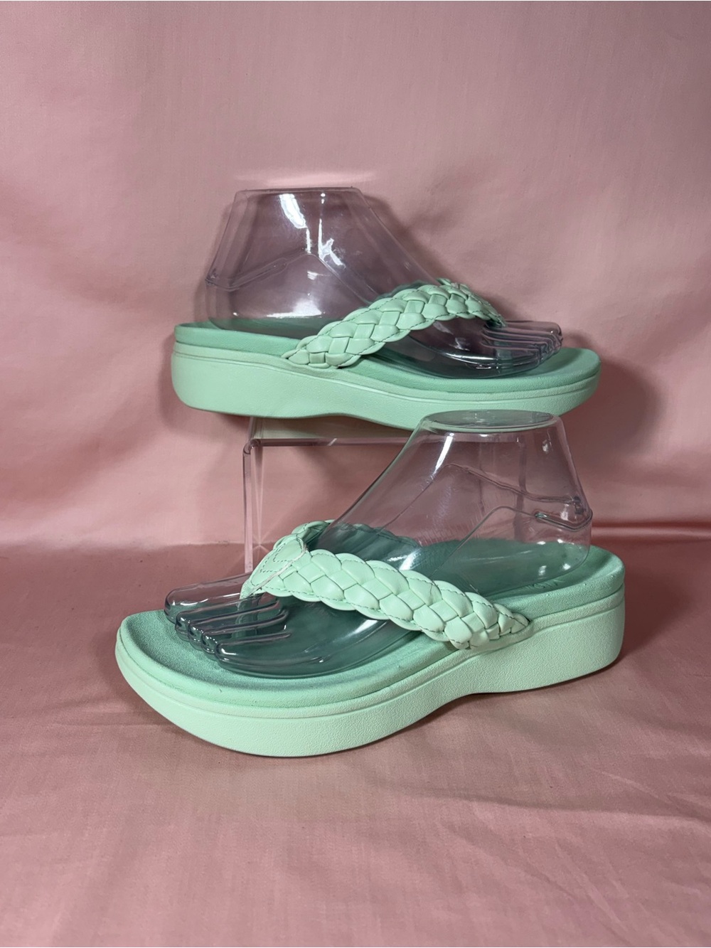 Vionic Kenji Mint Green Braided Platform Flip Flop Sandals W's Size 8/CM 24.5
